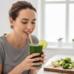 Refresh your body with this detox green smoothie made with spinach and ginger. A nutrient-packed, anti-inflammatory drink that supports your wellness diet and healthy lifestyle.