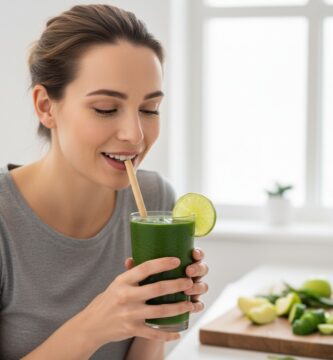 Refresh your body with this detox green smoothie made with spinach and ginger. A nutrient-packed, anti-inflammatory drink that supports your wellness diet and healthy lifestyle.