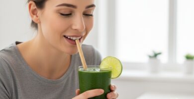 Refresh your body with this detox green smoothie made with spinach and ginger. A nutrient-packed, anti-inflammatory drink that supports your wellness diet and healthy lifestyle.